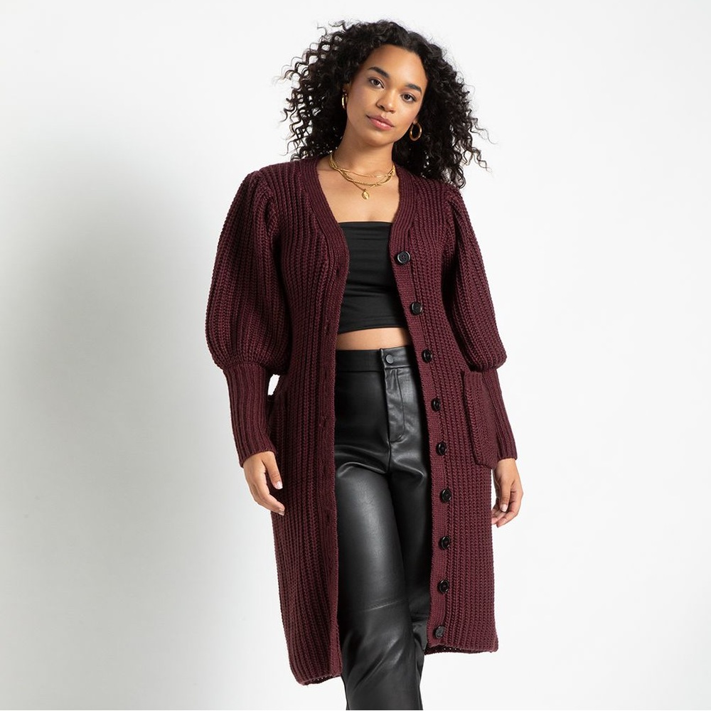 Eloquii Puff Sleeve Cardigan Sweater Dress